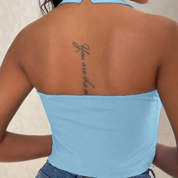 Baby Blue Casual Women's Slim Sexy Halter Neck Tank Top - Picture 2 of 3